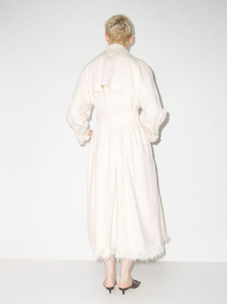 Neutral Double-breasted Silk Trench Coat