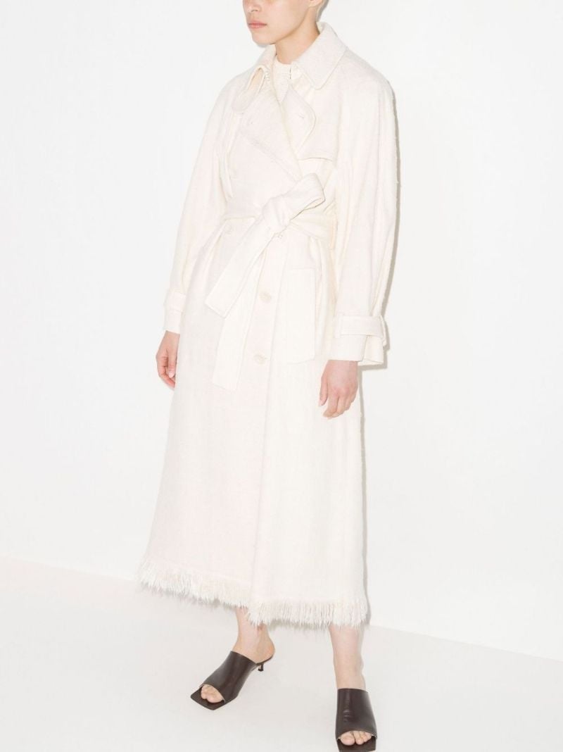 Neutral Double-breasted Silk Trench Coat