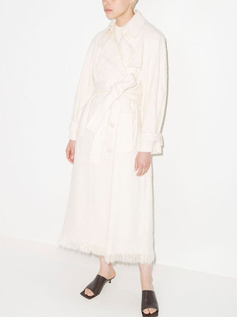 Neutral Double-breasted Silk Trench Coat