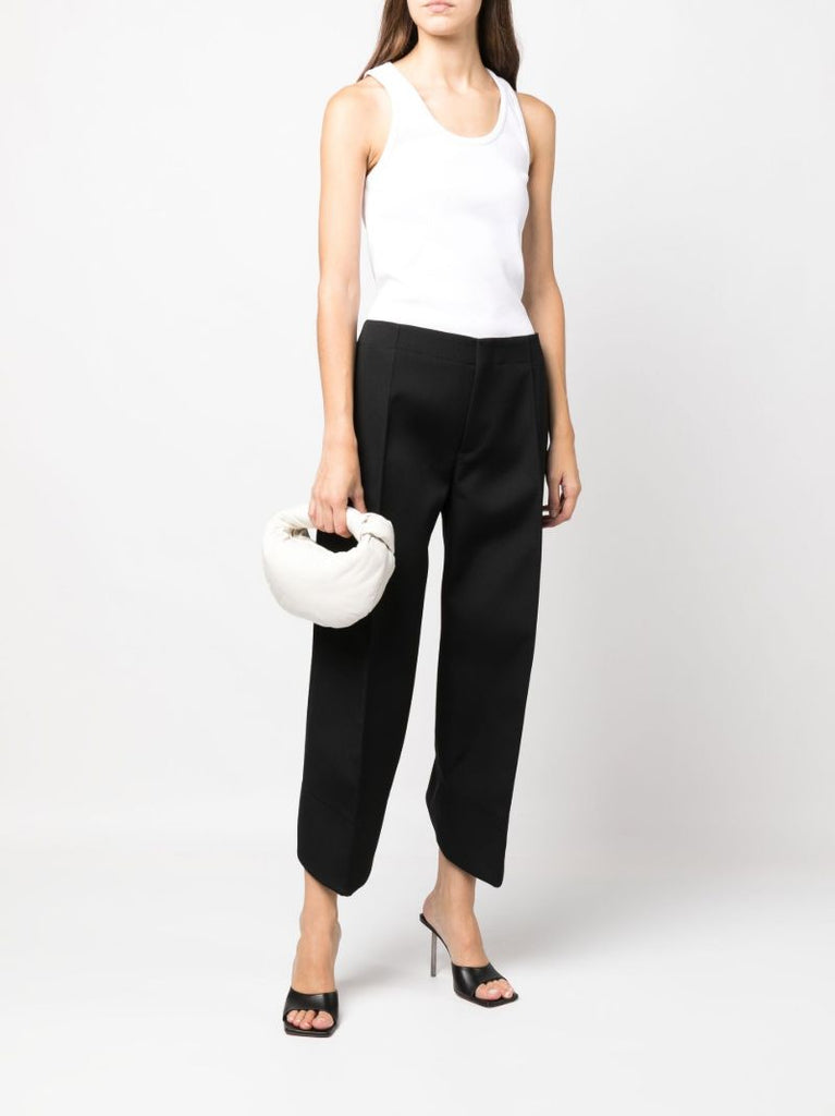 Black Cropped Curved-seam Wool Trousers