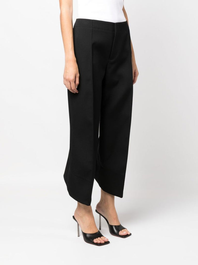Black Cropped Curved-seam Wool Trousers