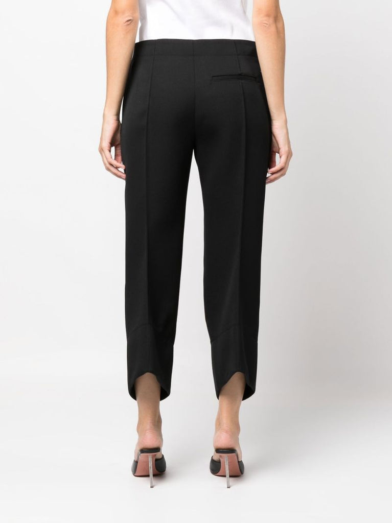 Black Cropped Curved-seam Wool Trousers