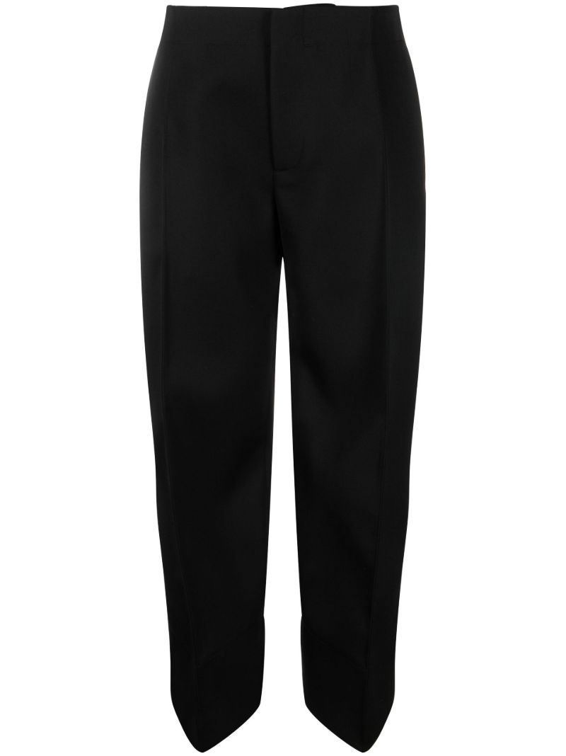 Black Cropped Curved-seam Wool Trousers