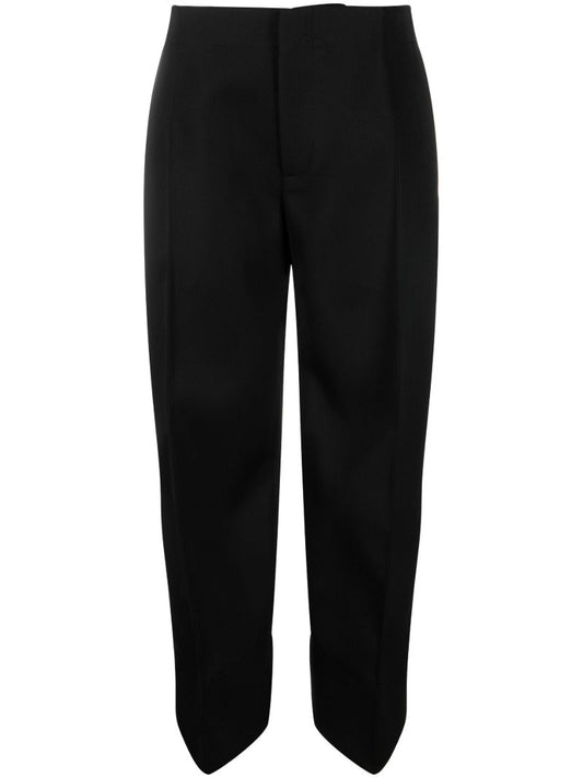 Black Cropped Curved-seam Wool Trousers