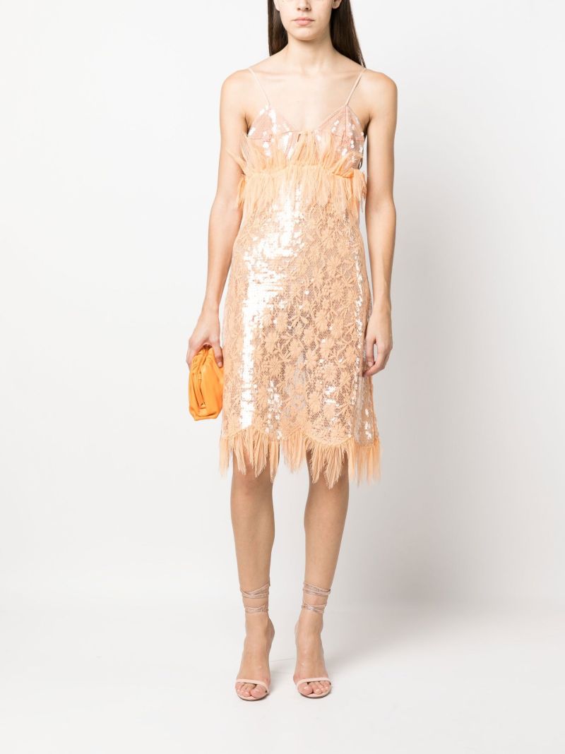 Orange Sequinned Lace Midi Dress