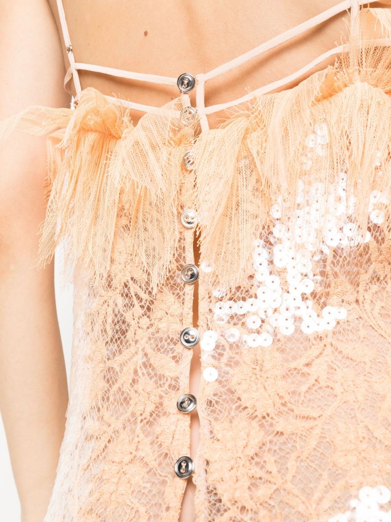 Orange Sequinned Lace Midi Dress