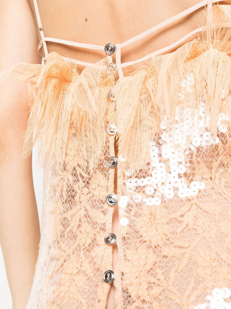 Orange Sequinned Lace Midi Dress
