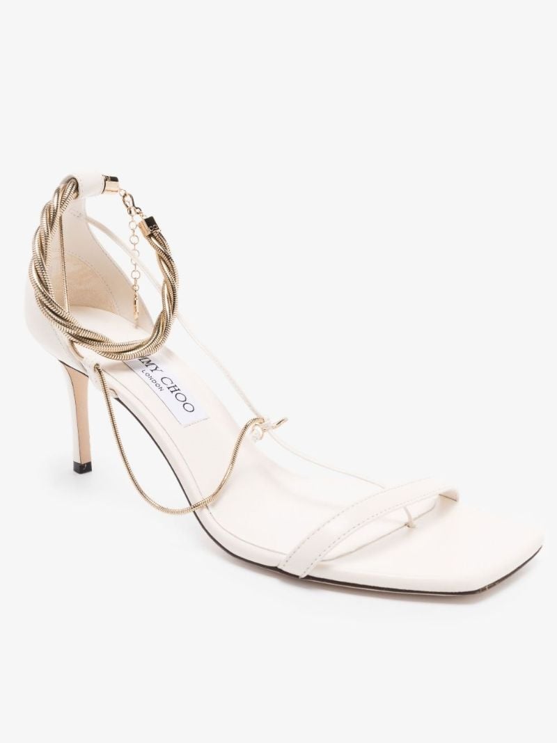 White Odessa 75 Chain Detail Leather Sandals