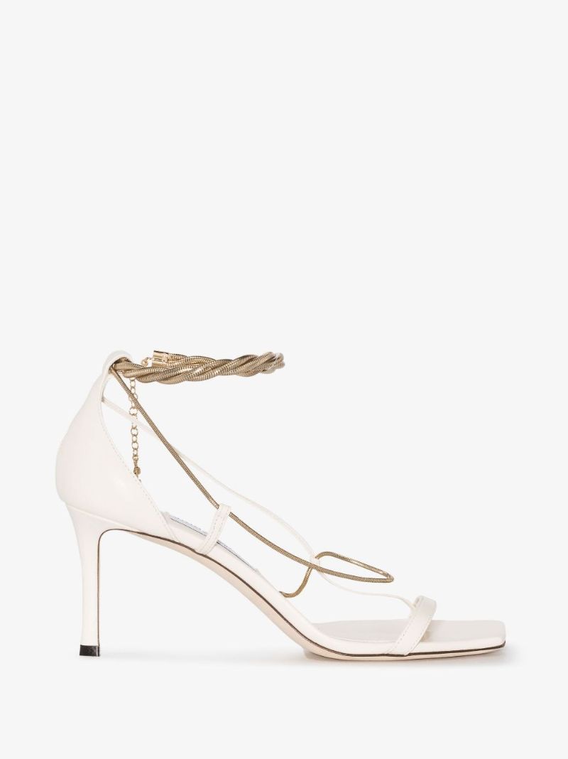 White Odessa 75 Chain Detail Leather Sandals