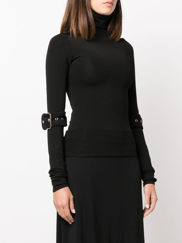 Black Stride Belted Top