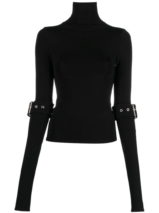 Black Stride Belted Top