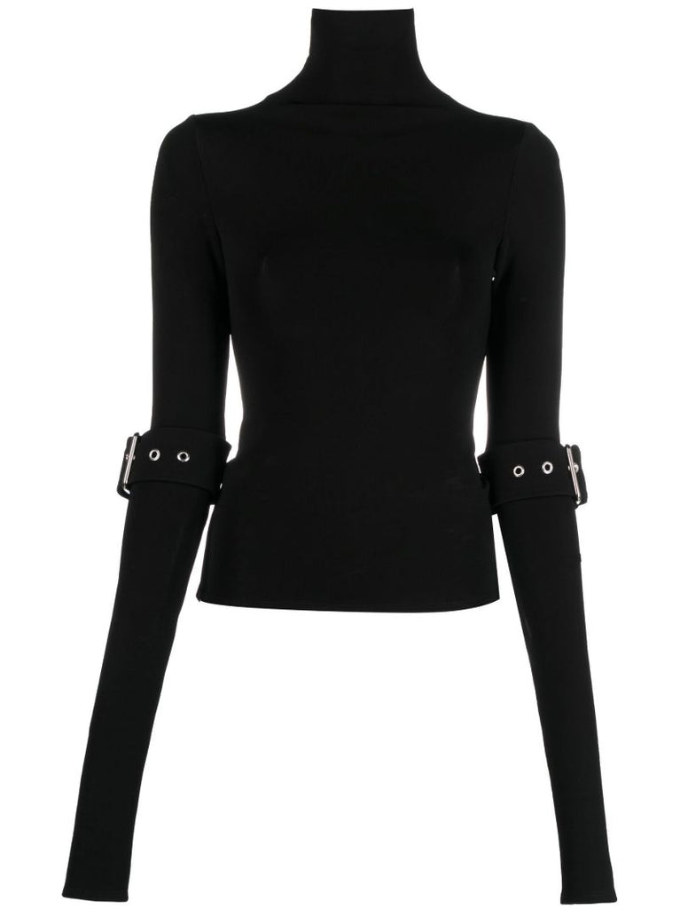 Black Stride Belted Top