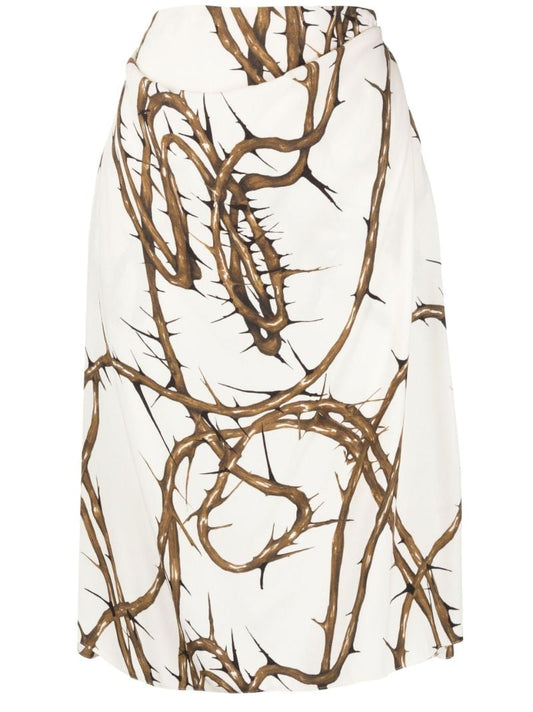 Neutral Thorn Print Draped Skirt