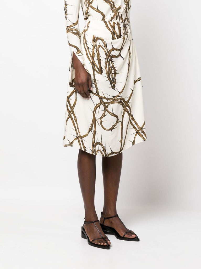 Neutral Thorn Print Draped Skirt