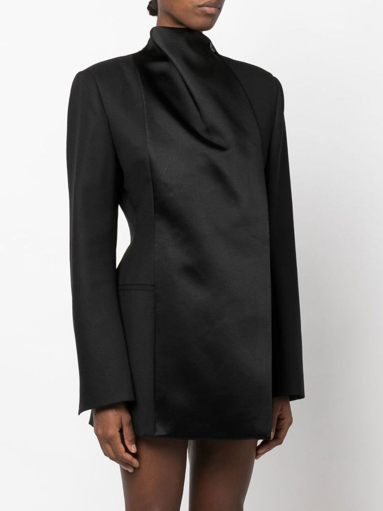 Black High Neck Single-breasted Wool Blazer