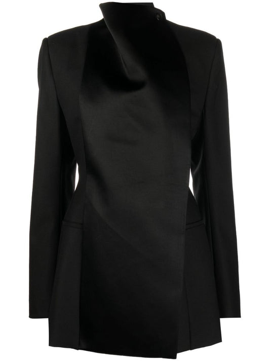 Black High Neck Single-breasted Wool Blazer