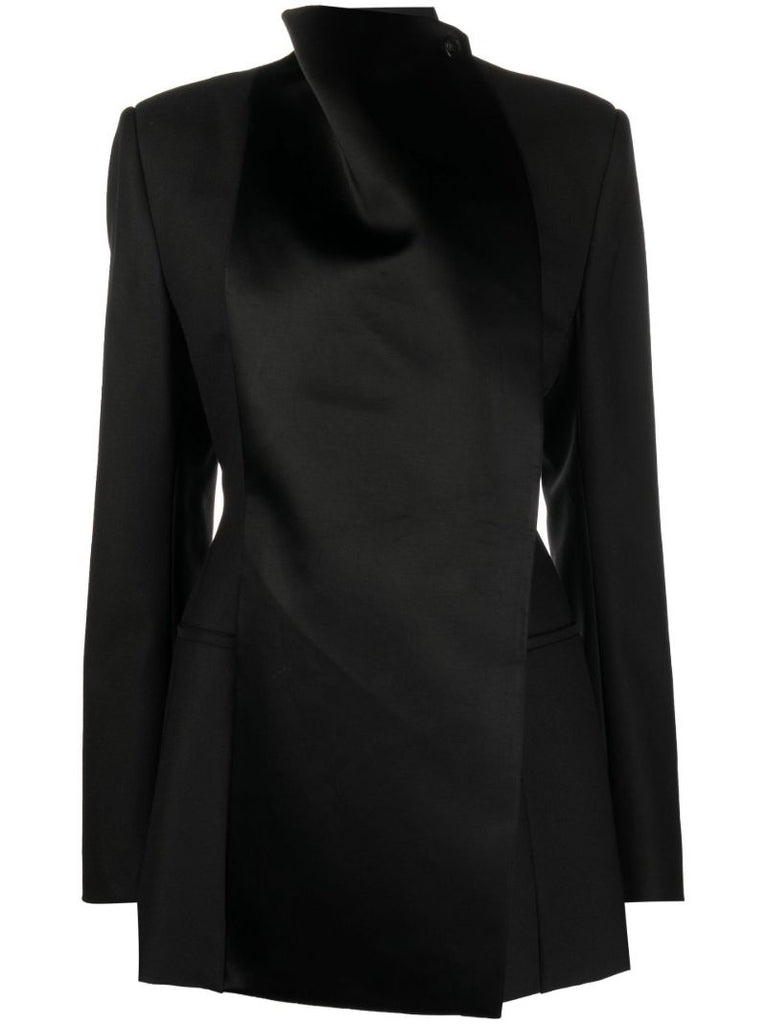 Black High Neck Single-breasted Wool Blazer