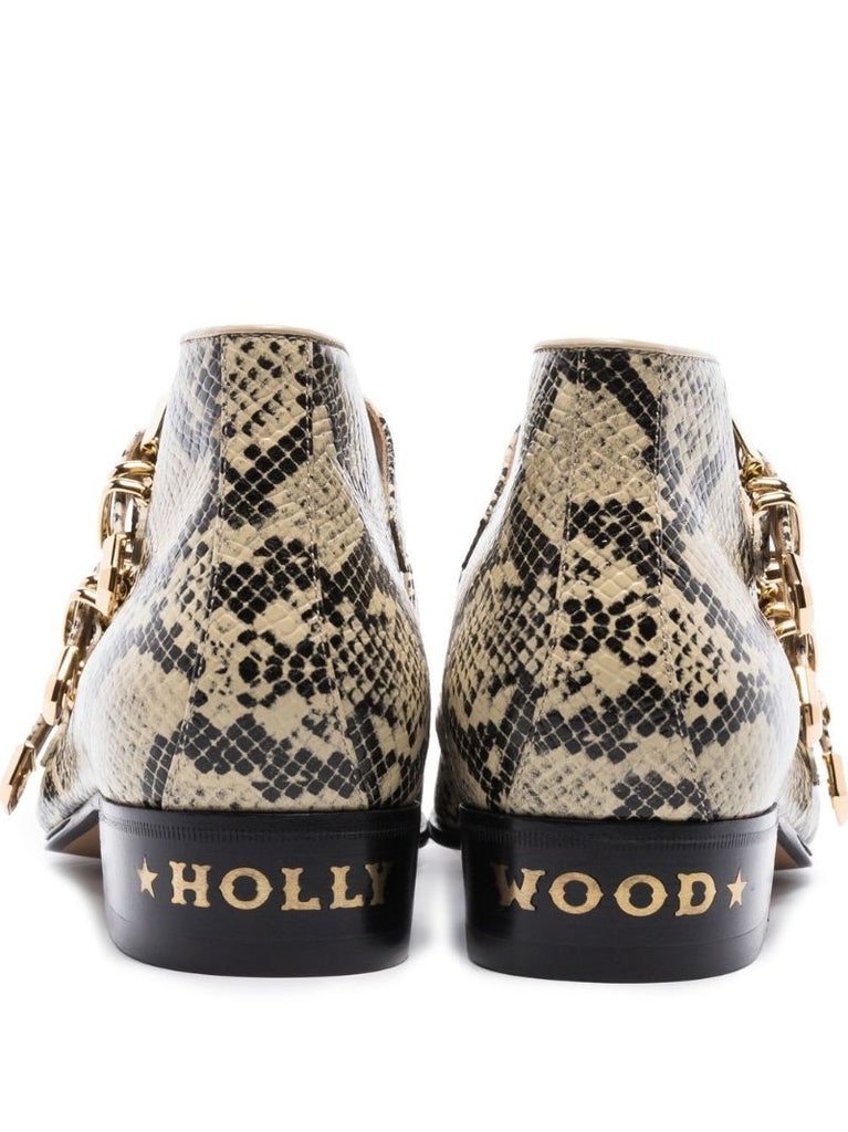 Neutral Snake-effect Leather Ankle Boots
