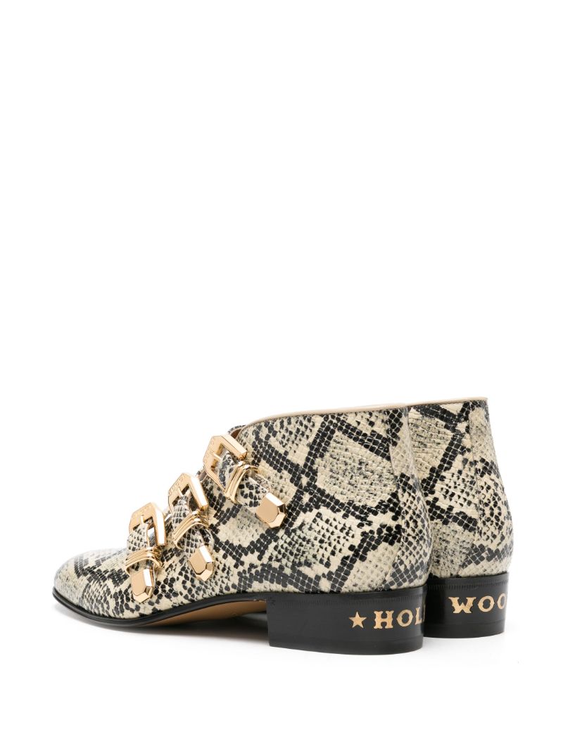 Neutral Snake-effect Leather Ankle Boots