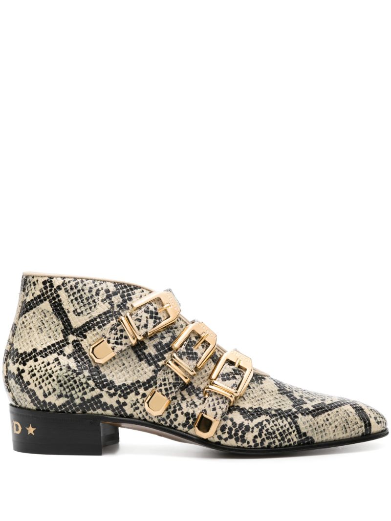 Neutral Snake-effect Leather Ankle Boots