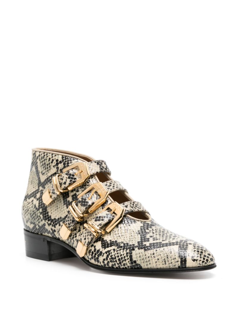 Neutral Snake-effect Leather Ankle Boots