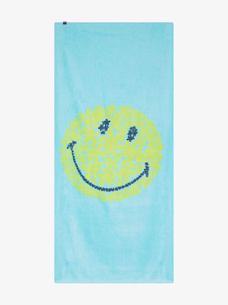 X Smiley Blue Turtle Print Smiley Face Beach Towel