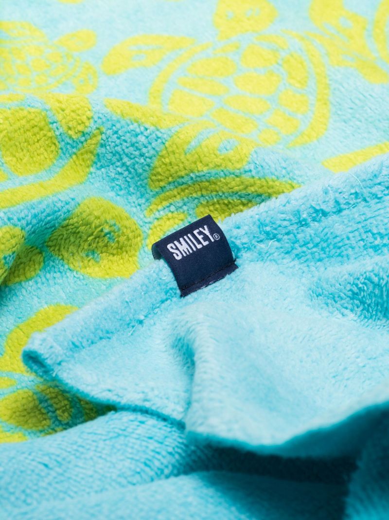 X Smiley Blue Turtle Print Smiley Face Beach Towel