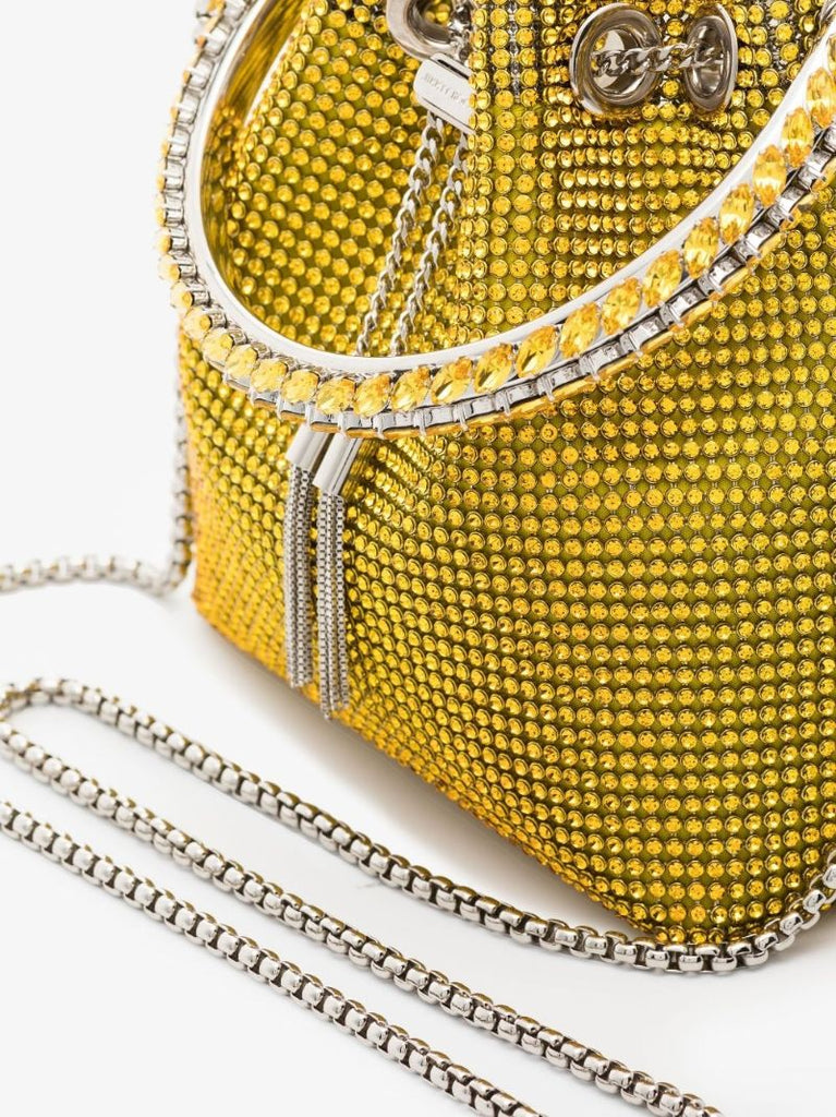 Yellow Bon Bon Crystal Embellished Bucket Bag