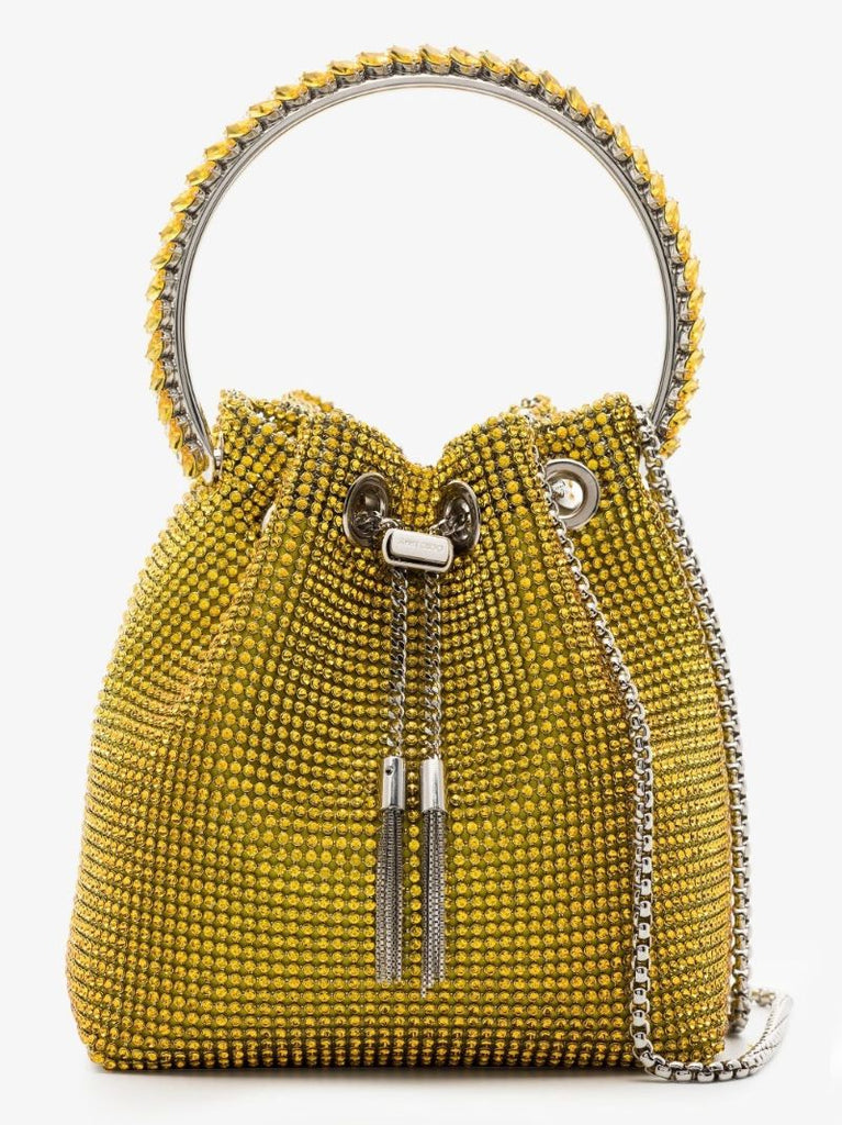 Yellow Bon Bon Crystal Embellished Bucket Bag