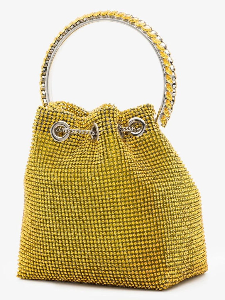 Yellow Bon Bon Crystal Embellished Bucket Bag