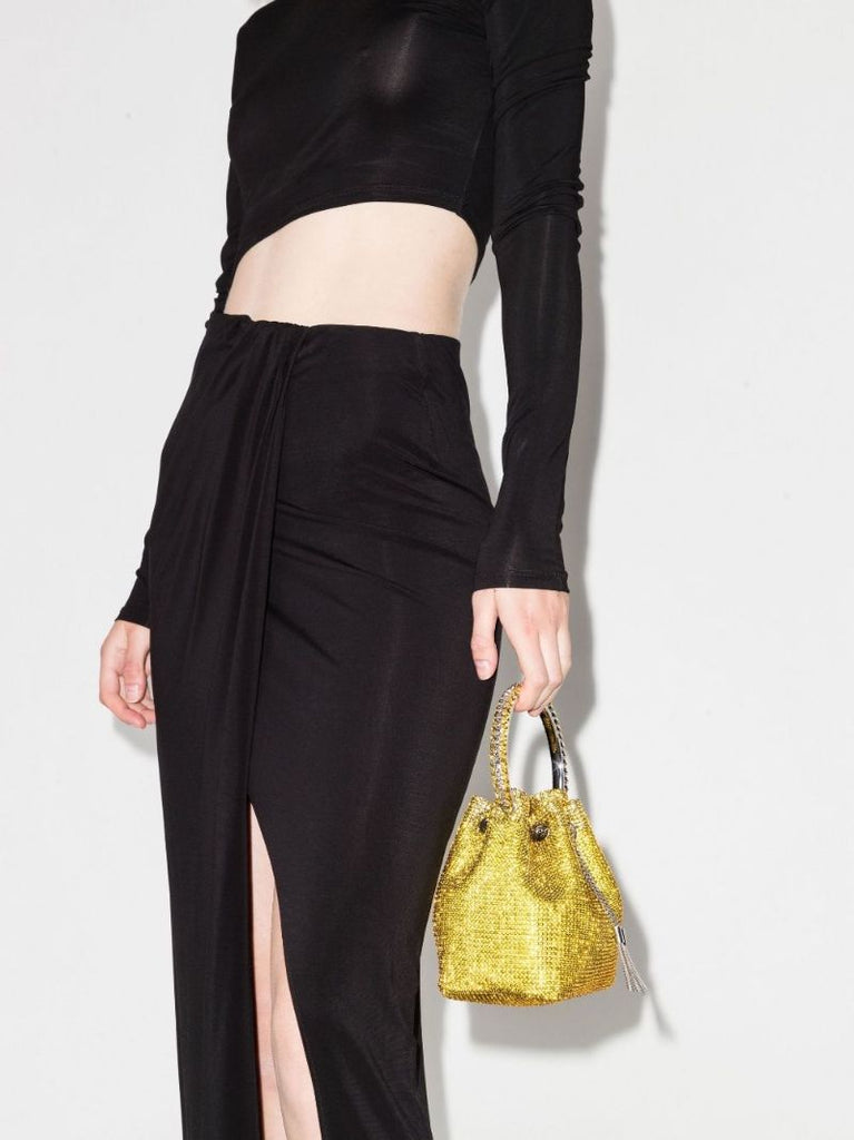 Yellow Bon Bon Crystal Embellished Bucket Bag