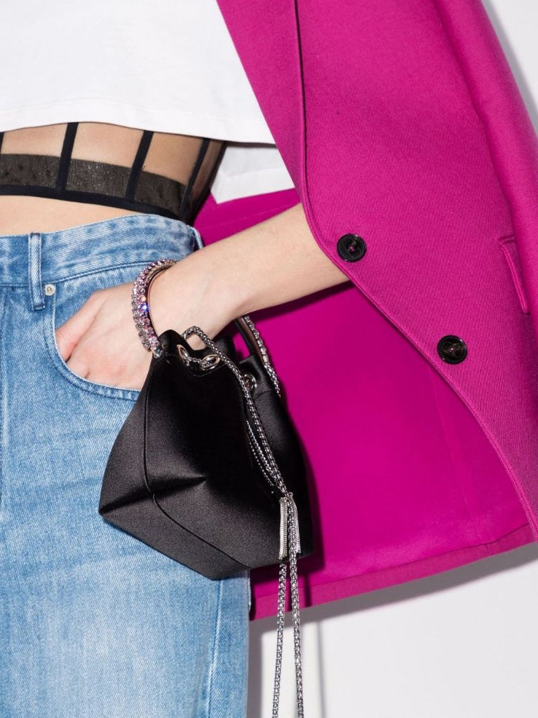 Black Bon Bon Crystal-embellished Satin Bag