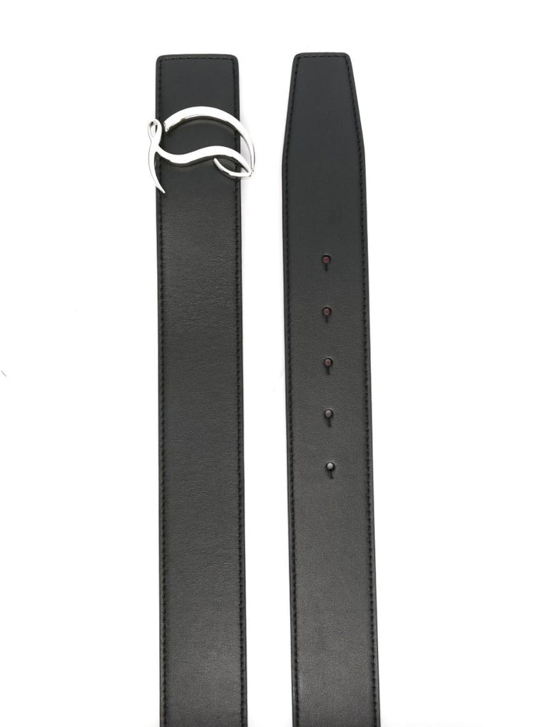 Black Logo Buckle Leather Belt