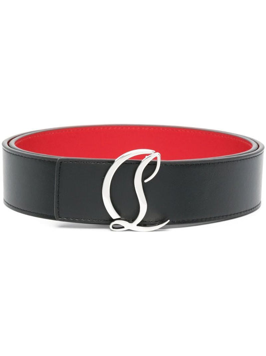 Black Logo Buckle Leather Belt