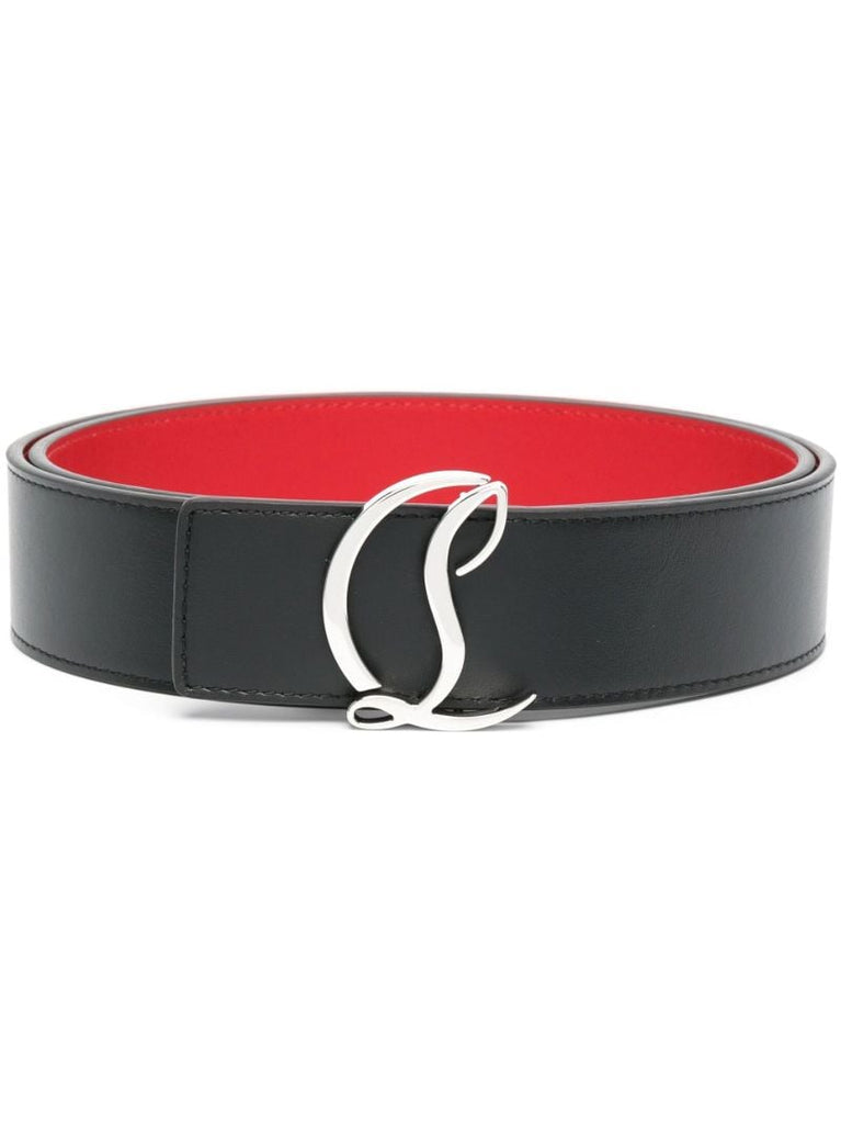 Black Logo Buckle Leather Belt
