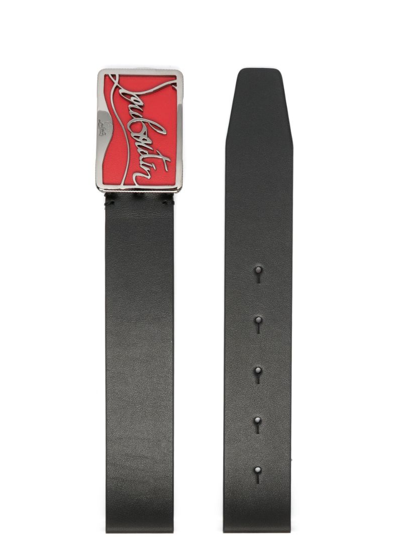 Black Ricky Leather Logo Plaque Belt
