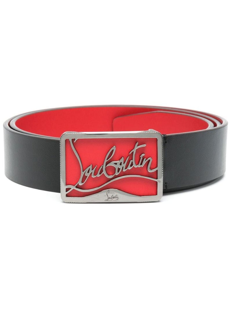 Black Ricky Leather Logo Plaque Belt