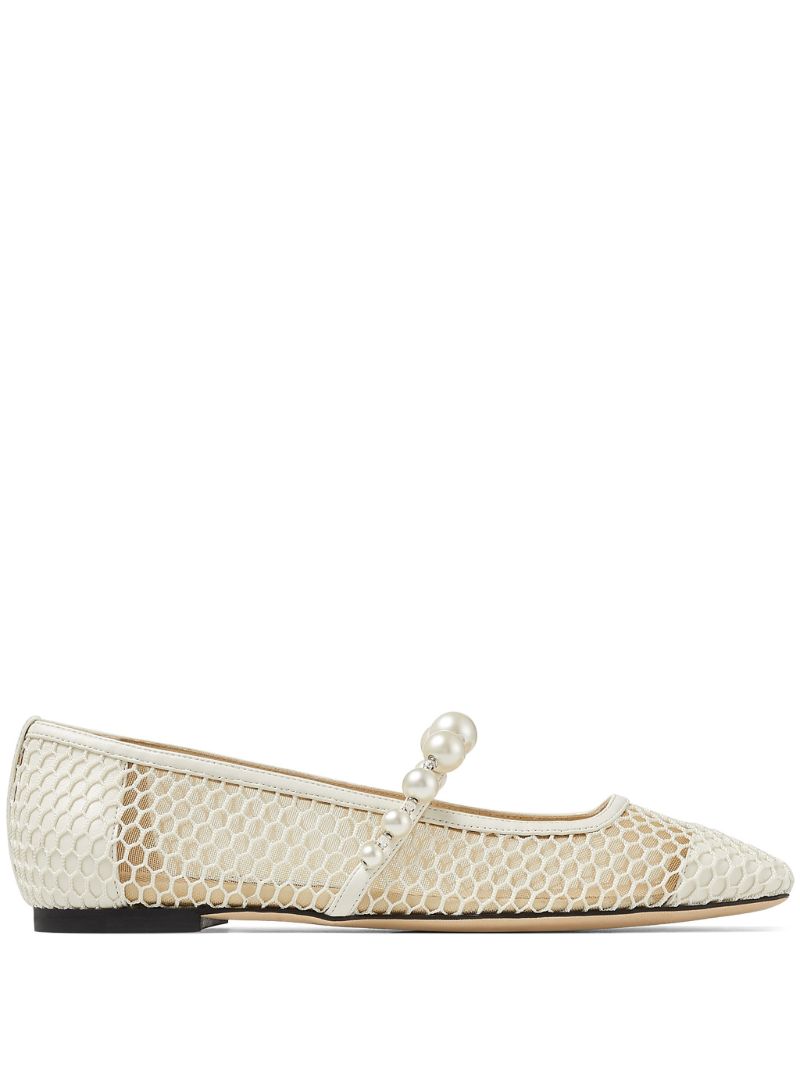 White Ade Faux Pearl Mesh Ballet Pumps