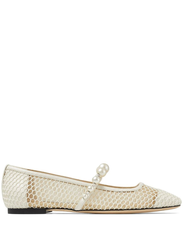 White Ade Faux Pearl Mesh Ballet Pumps