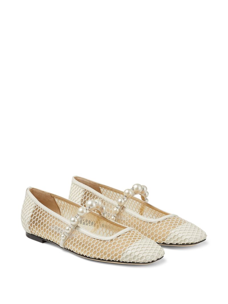 White Ade Faux Pearl Mesh Ballet Pumps