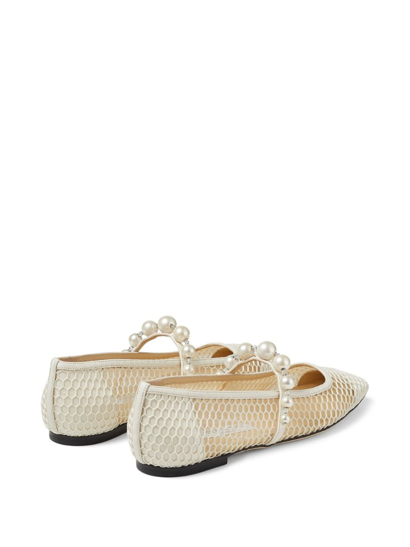 White Ade Faux Pearl Mesh Ballet Pumps