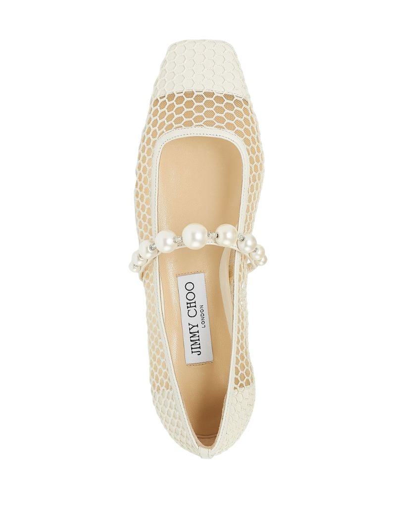 White Ade Faux Pearl Mesh Ballet Pumps
