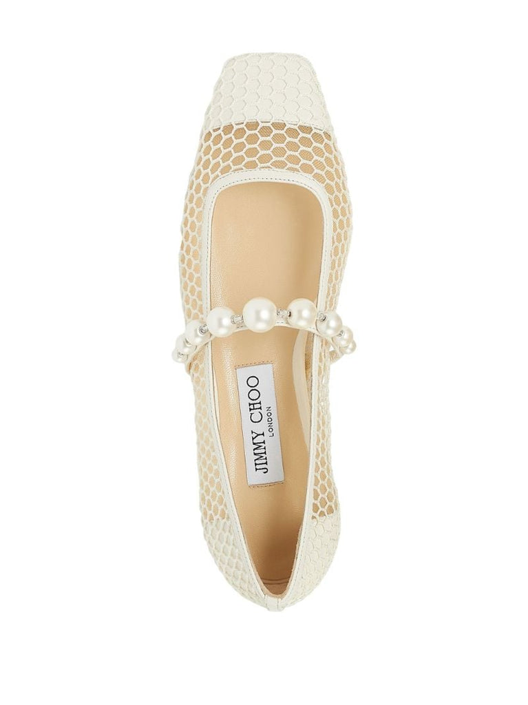 White Ade Faux Pearl Mesh Ballet Pumps