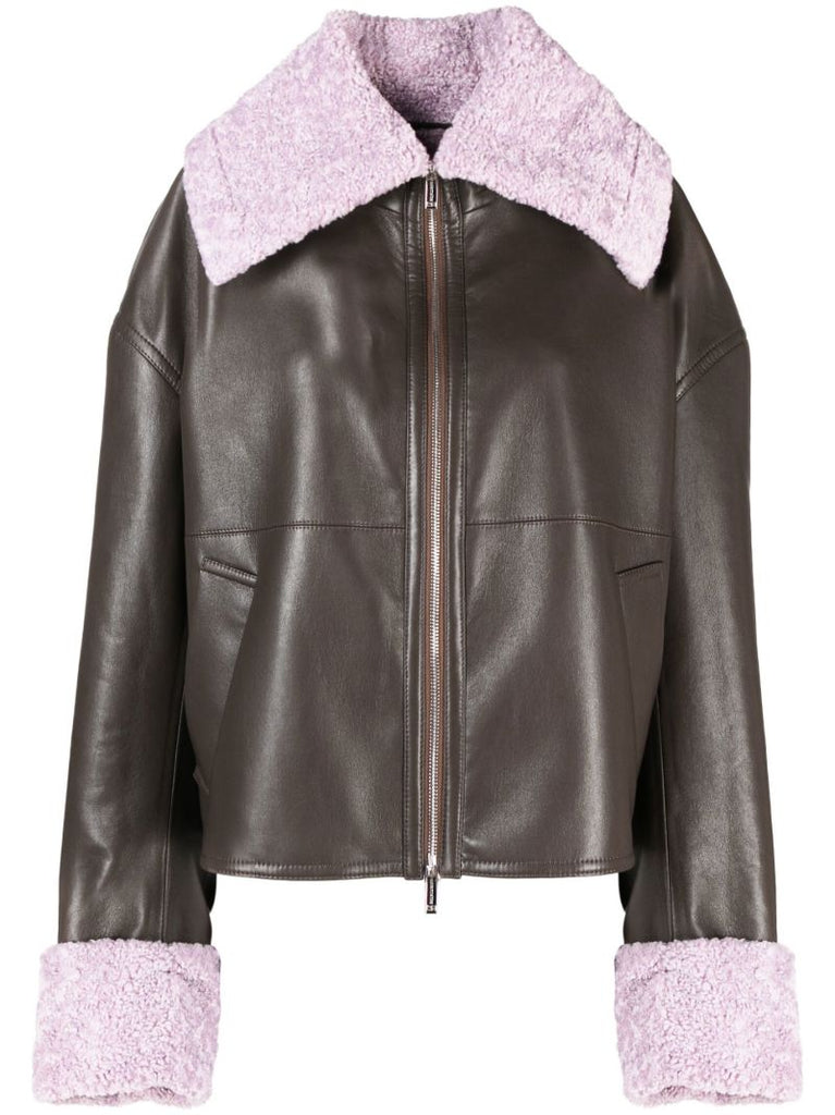 Brown Verona Leather Faux Fur Jacket