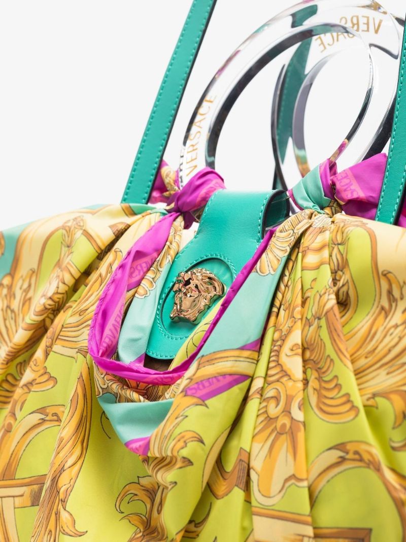 Gold La Medusa Silk Scarf Raffia Tote Bag