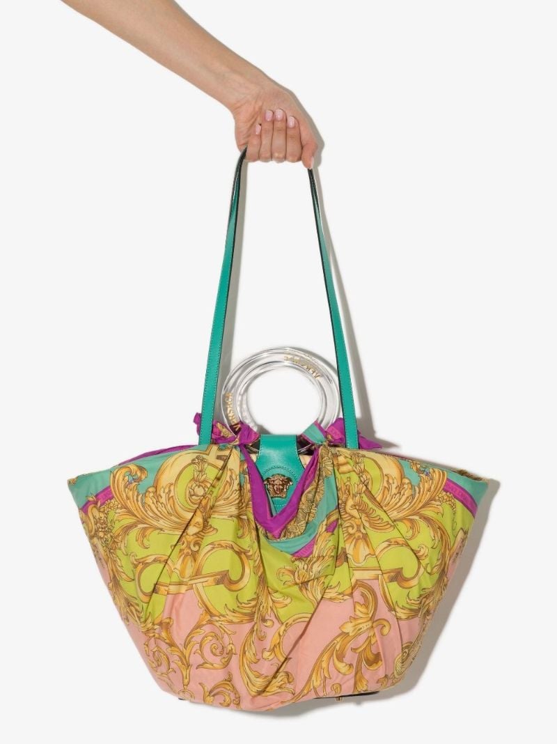 Gold La Medusa Silk Scarf Raffia Tote Bag