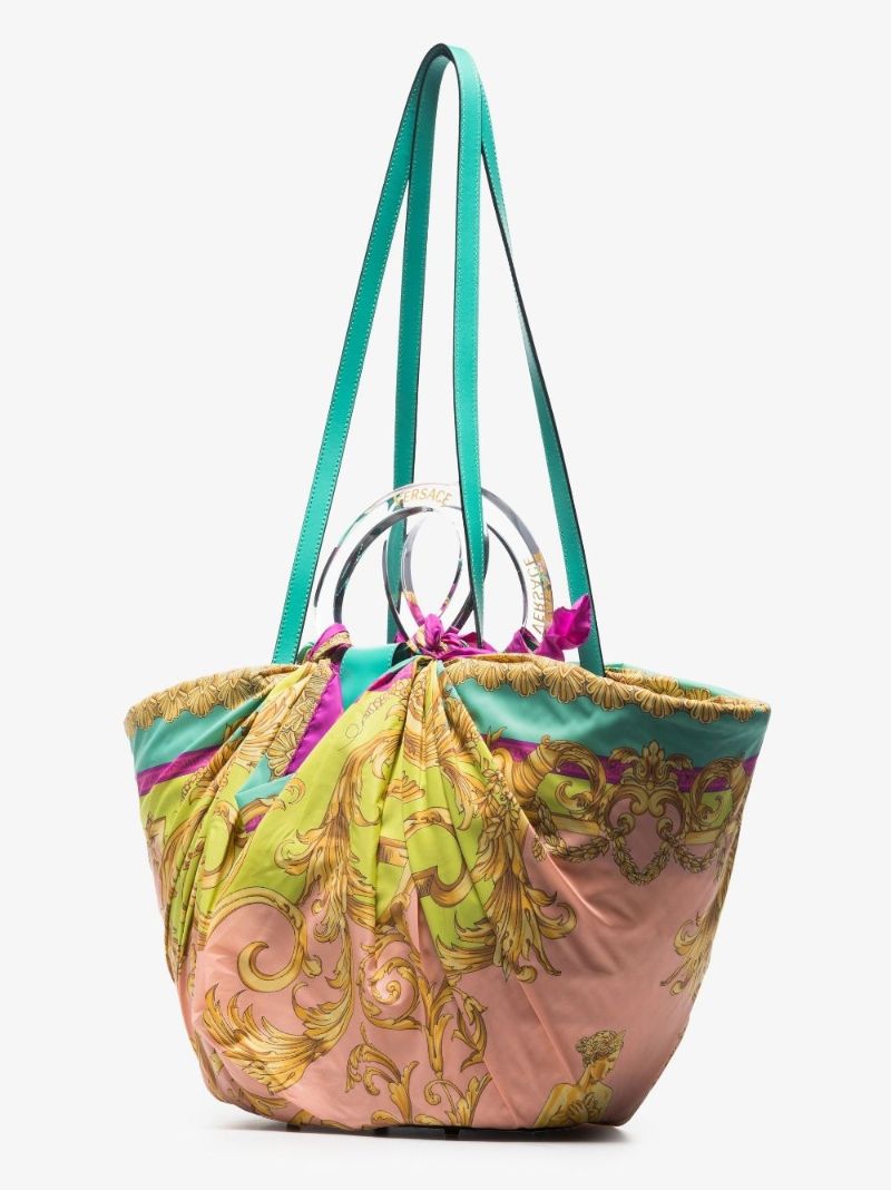 Gold La Medusa Silk Scarf Raffia Tote Bag
