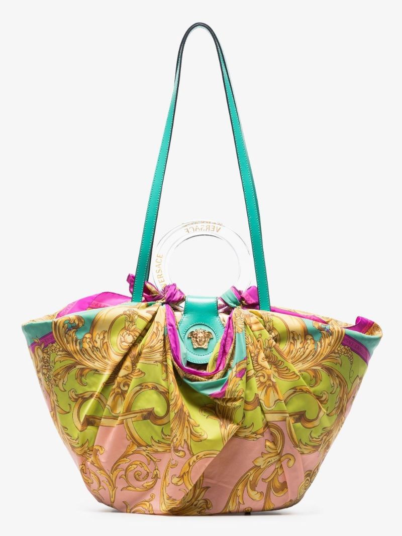 Gold La Medusa Silk Scarf Raffia Tote Bag