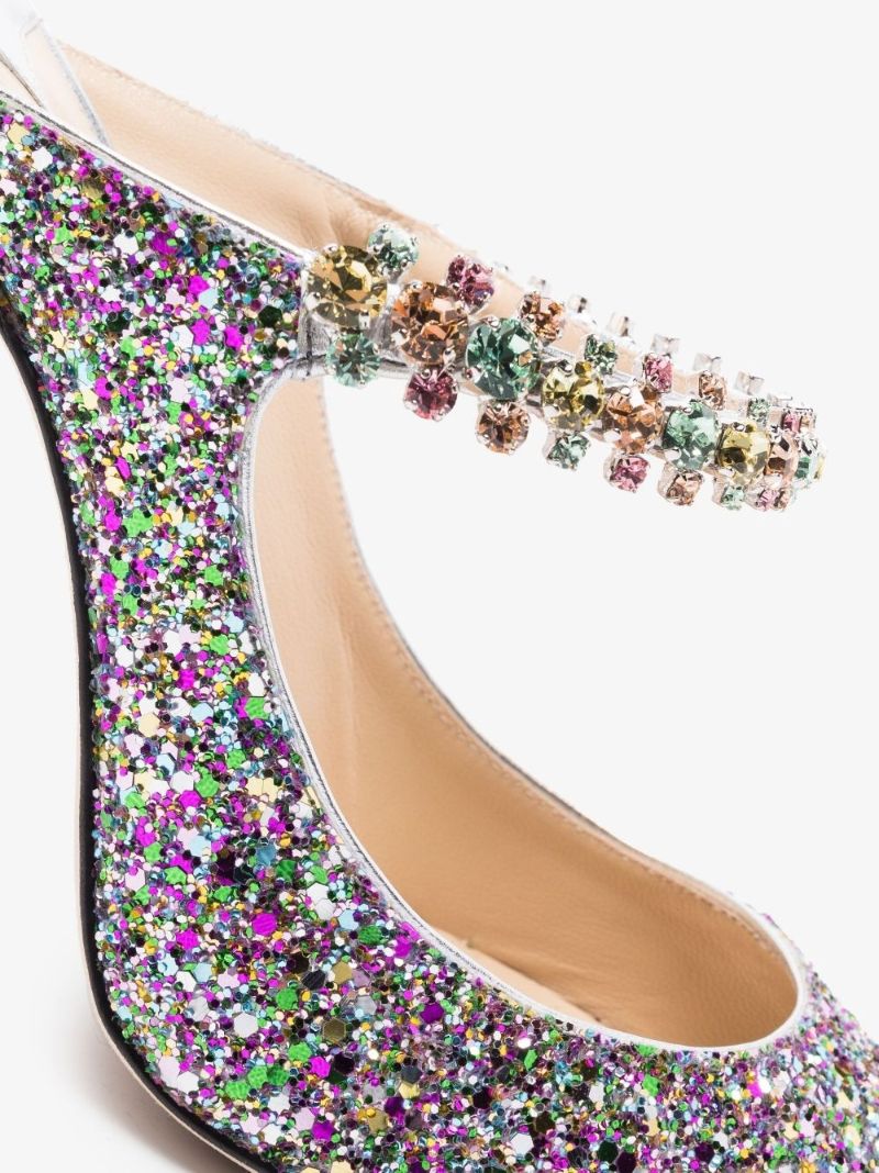 Silver Bing 100 Crystal Glittered Leather Pumps