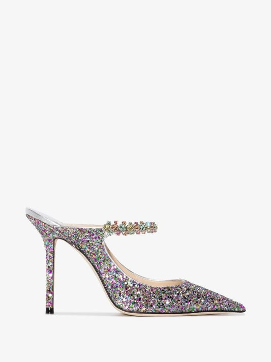 Silver Bing 100 Crystal Glittered Leather Pumps